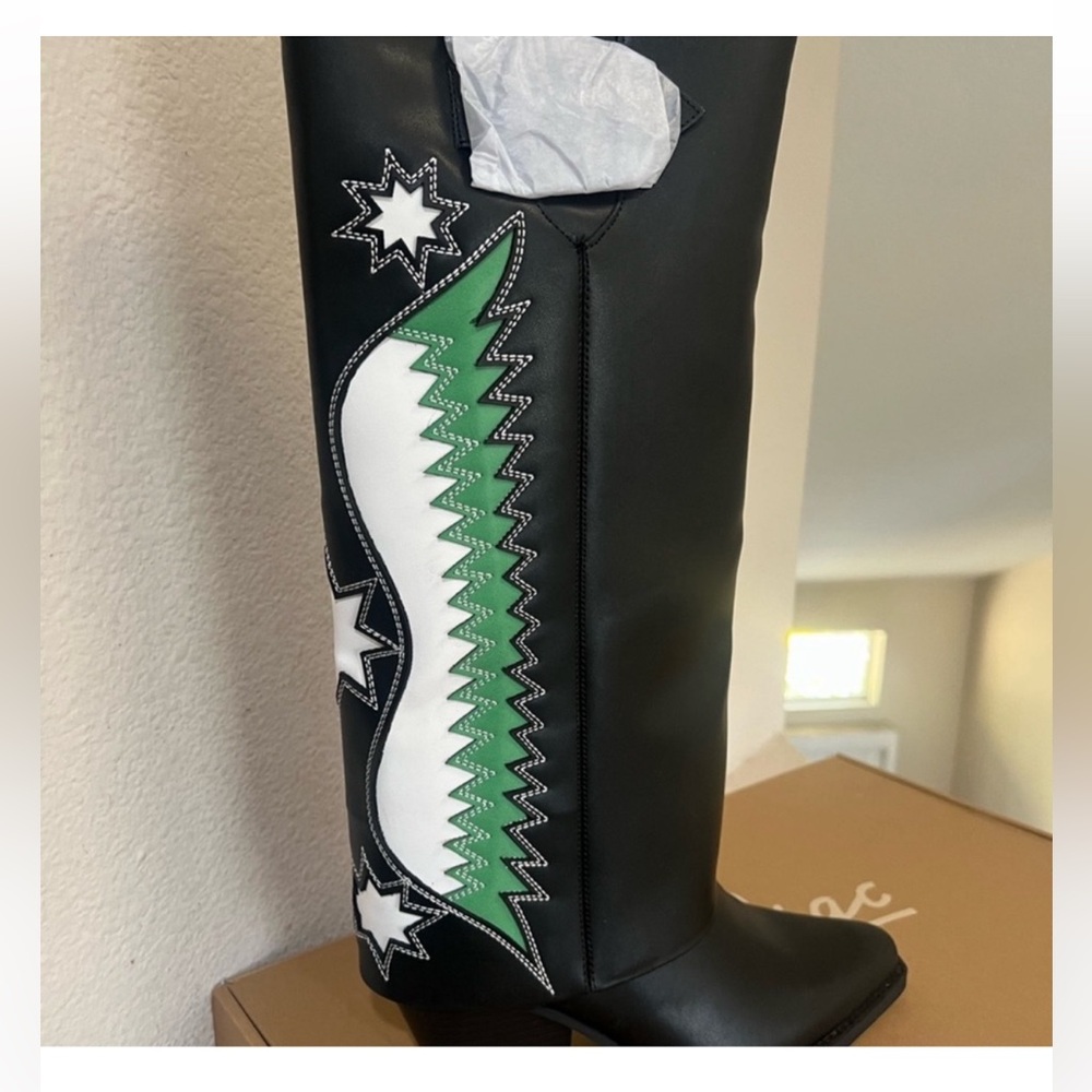 Zodiac Rowena Faux Leather Wings Black Knee High‎ Boot 10 western boho cowgirl - Picture 2 of 6
